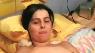 Cute brunette gets naked, warms up and fucks her bf.
